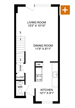 2A 2 Bedroom - 957 sq. ft Floorplan