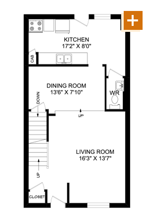 2M 2 Bedroom - 1,105 sq. ft Floorplan