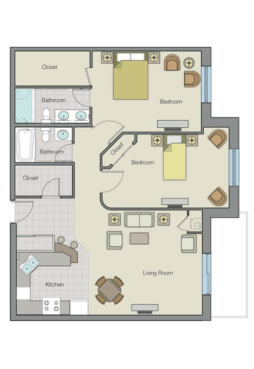 Willow - 1 Bedroom + Den Floorplan