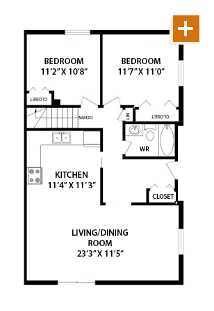 3C 3 Bedroom - 1,219 sq. ft Floorplan