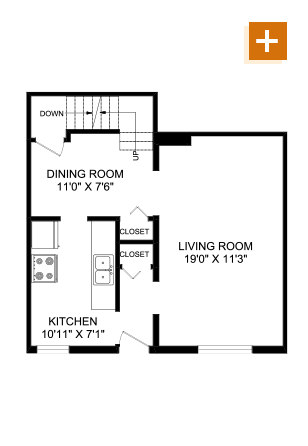 2A 2 Bedroom - 932 sq. ft Floorplan