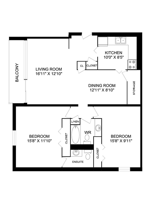 1G 1 Bedroom, 823 sq. ft Floorplan