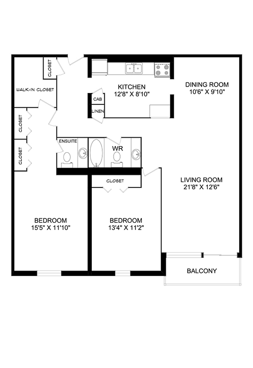2A 2 Bedroom, 1,71 sq. ft Floorplan