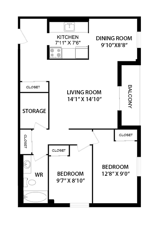 1A 1 Bedroom Floorplan