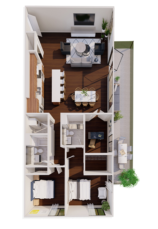 BRONZ – 2 BEDROOM + DEN 1,213 SQ. FT. Floorplan
