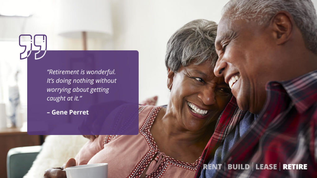inspiring retirement quote from Gene Perret with the happy couple