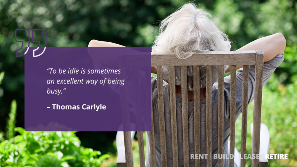 inspiring retirement quote from Thomas Carlyle with the woman sitting facing back