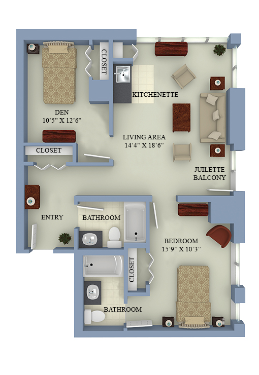 The Hickory - One Bedroom Floorplan