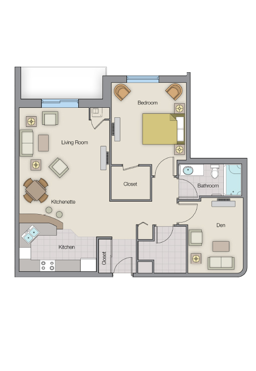 Hickory - 1 Bedroom  Floorplan