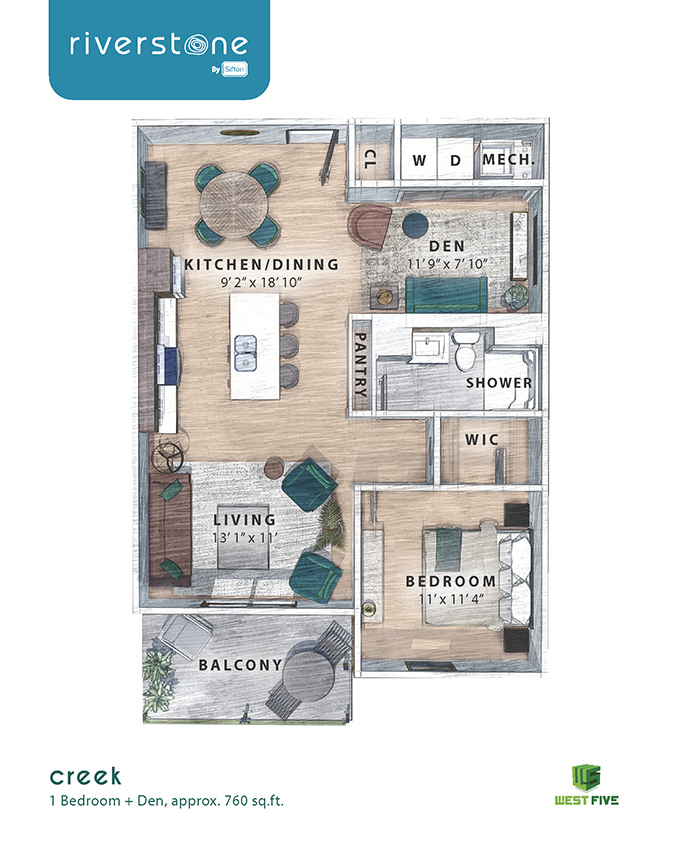 Brook - 1 Bedroom Floorplan