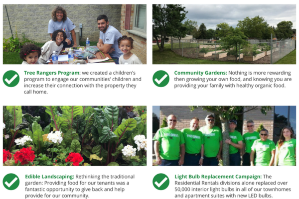 Sifton goes green educational PDF, featuring information about Tree Rangers Program, Community Gardens, Edible Landscaping, and Light Bulb Replacement Campaign