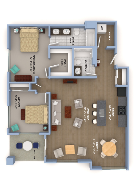 The Clifton - 1 Bedroom + Den Floorplan